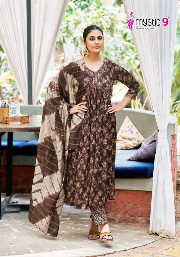 Mystic 9 Heena Vol 4 Rayon Kurti Bottom With Dupatta Collection